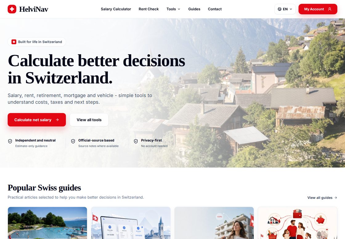 HelviNav homepage, first screen