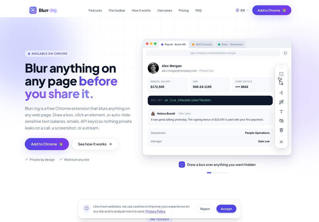 Blurr.ing homepage, first screen