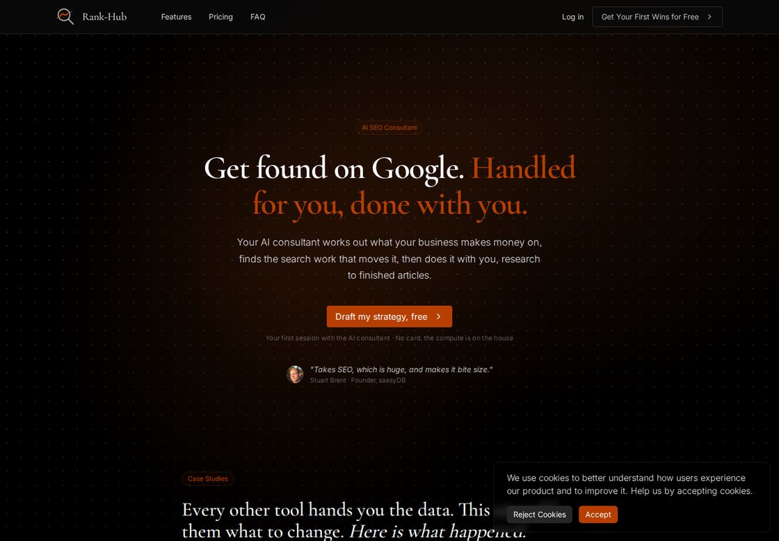 Rank-Hub homepage, first screen