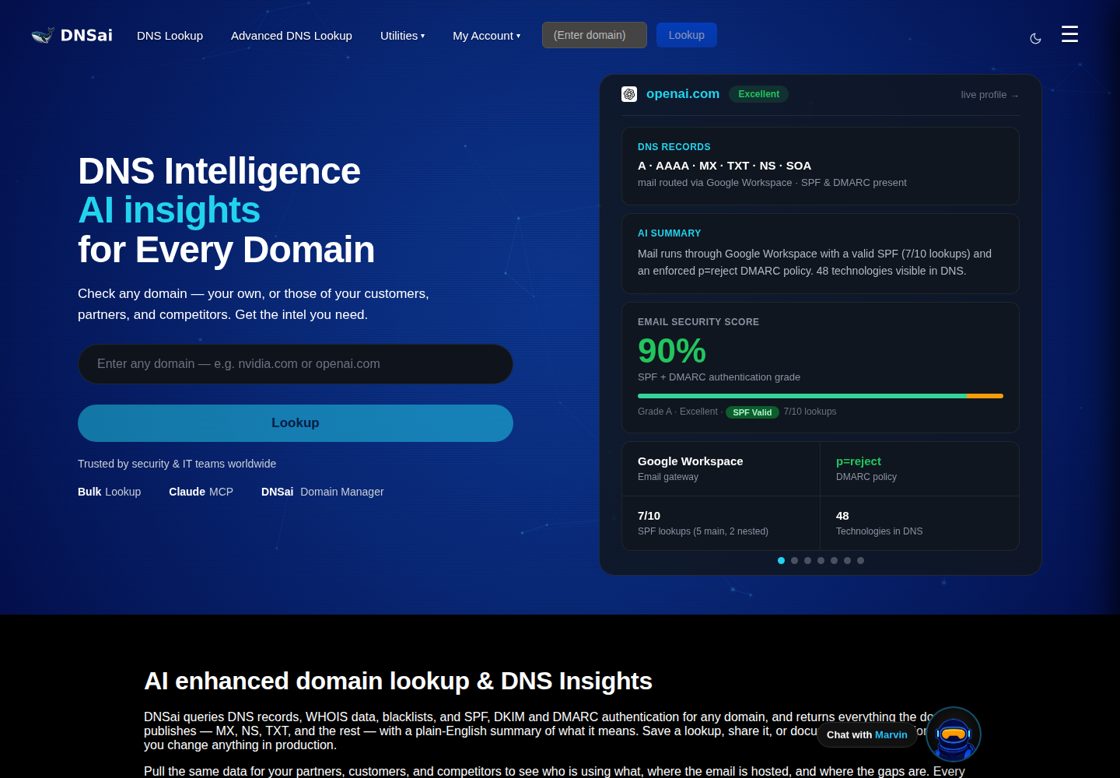 DNSai homepage, first screen