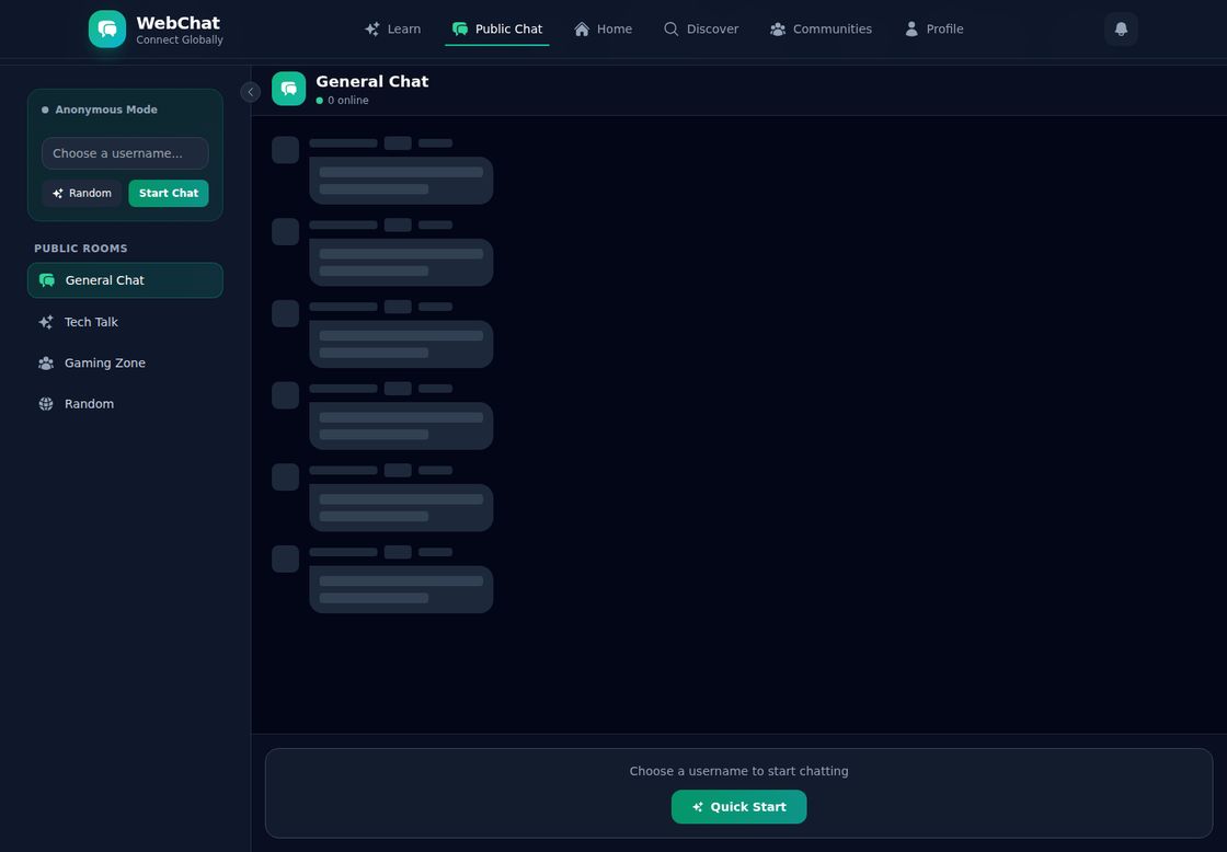 WebChat homepage, first screen