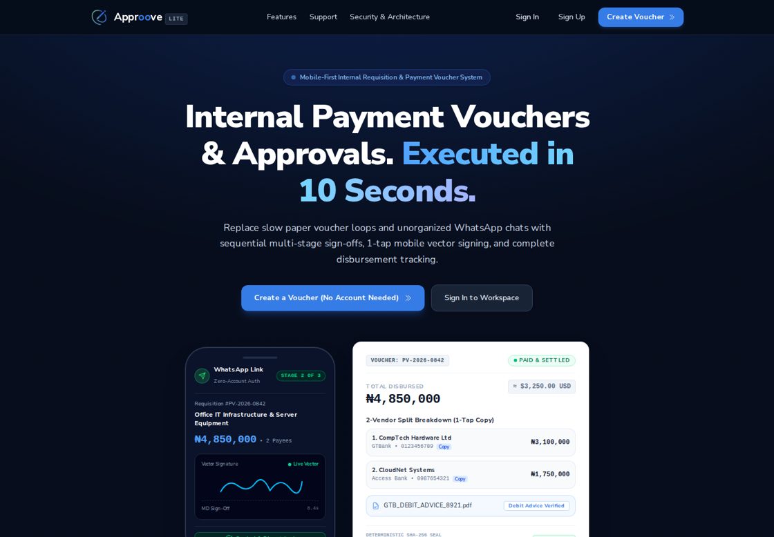 Approove Lite homepage, first screen