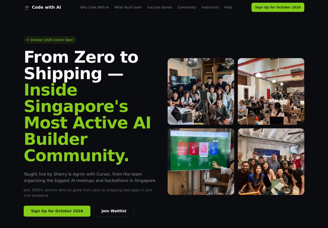 Code with AI homepage, first screen