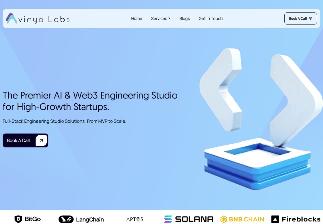 Avinya Labs homepage, first screen