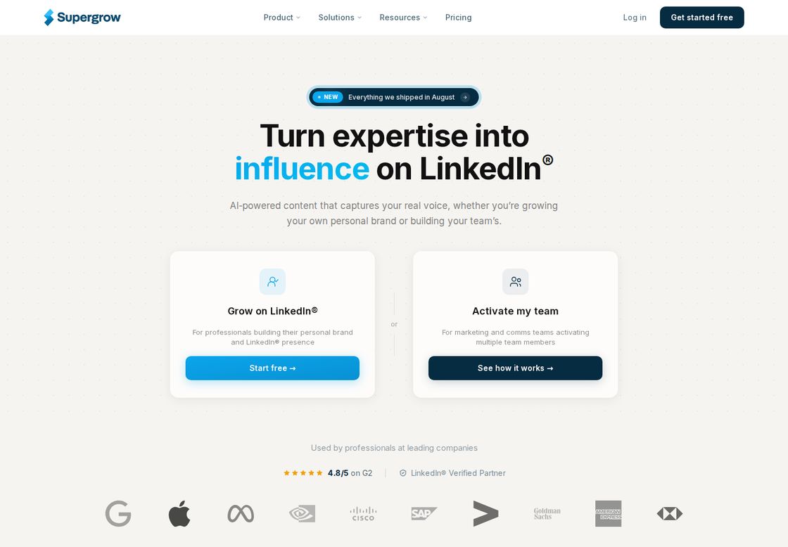 Supergrow homepage, first screen