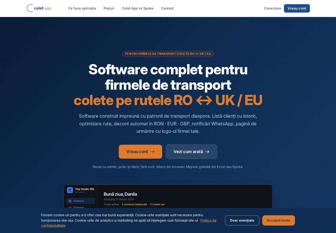 Colet homepage, first screen