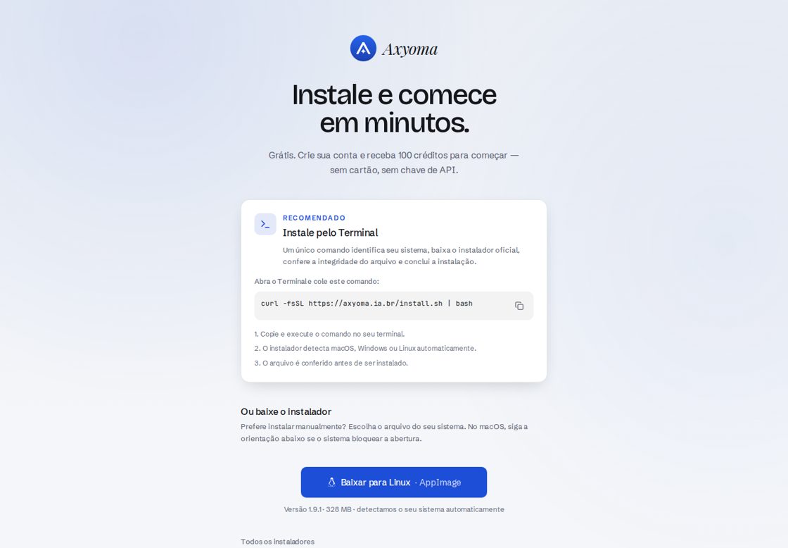Axyoma homepage, first screen