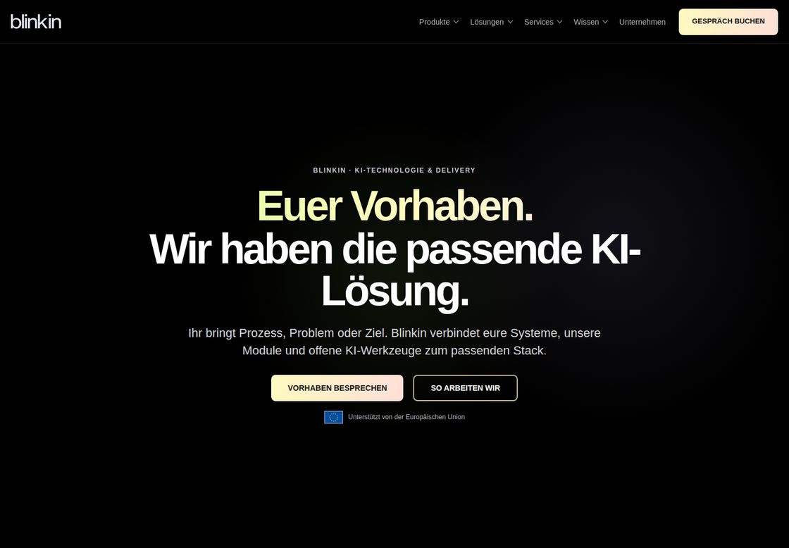 Blinkin homepage, first screen