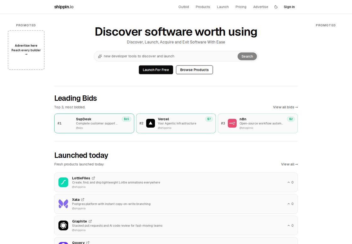 Shippin homepage, first screen