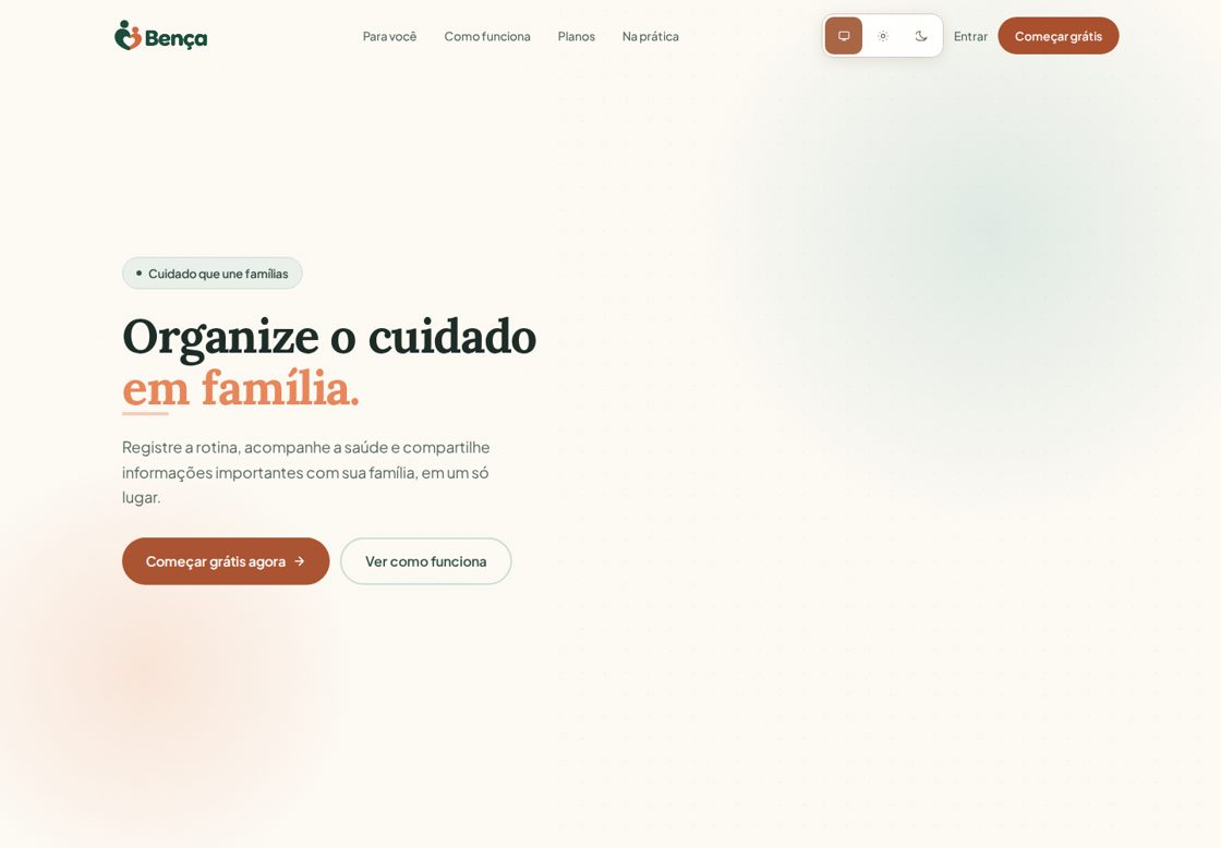 Bença homepage, first screen