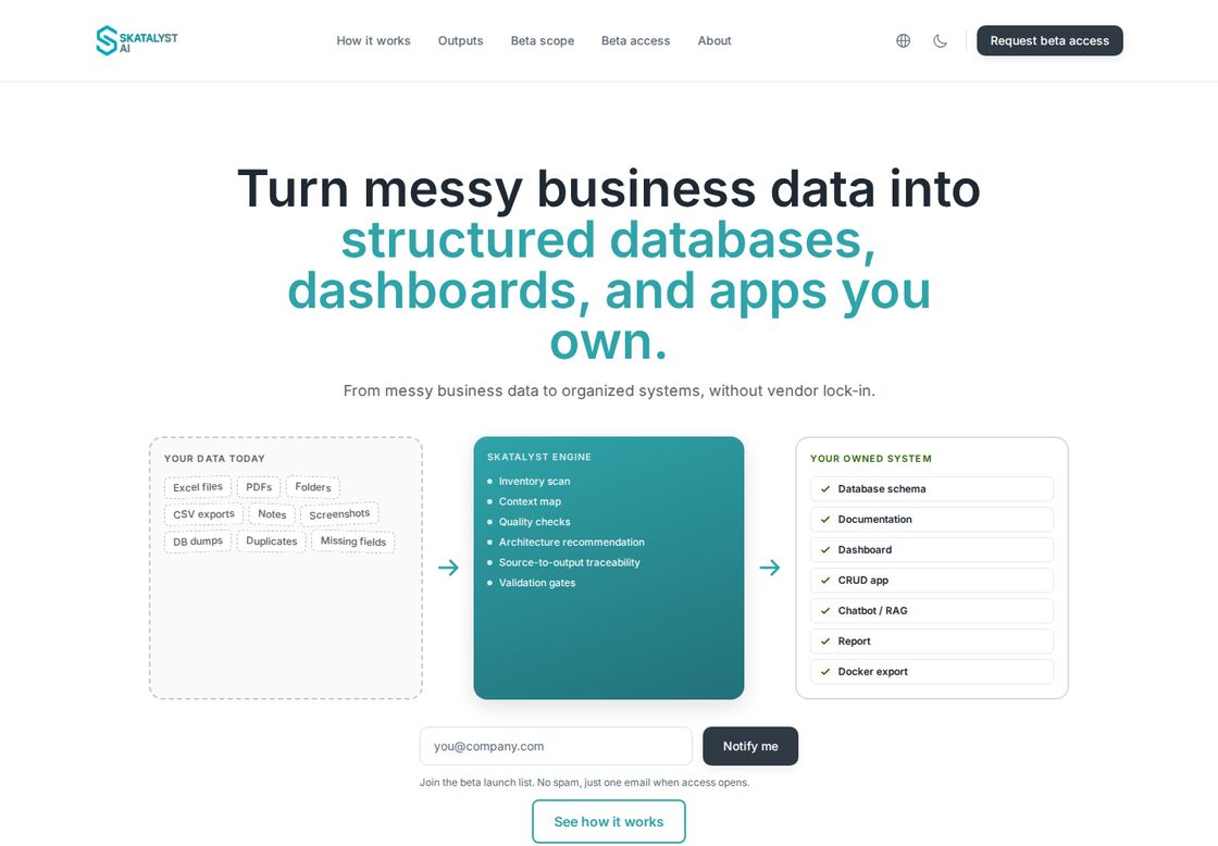 SKatalyst AI homepage, first screen