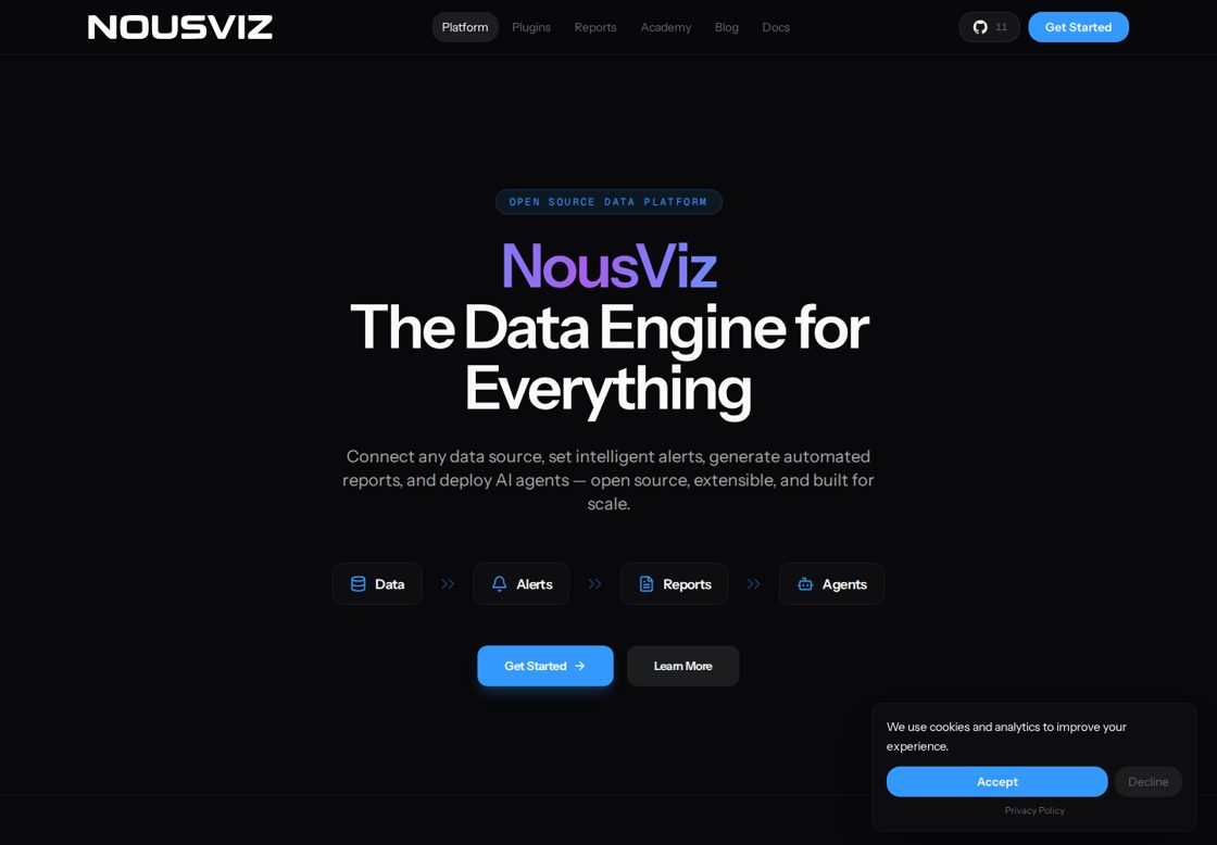 NousViz homepage, first screen